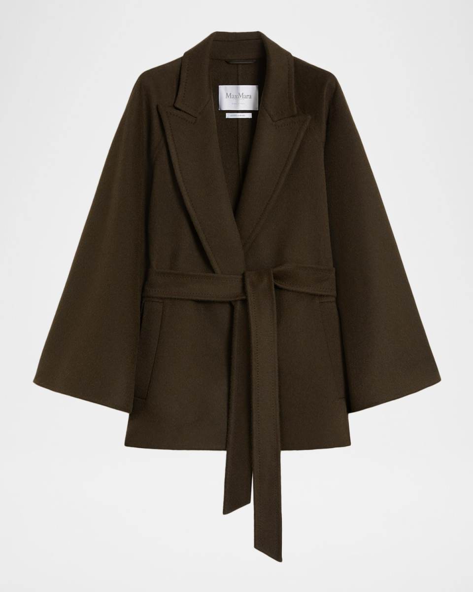 Verna Cape-Sleeve Camel Hair Wrap Coat